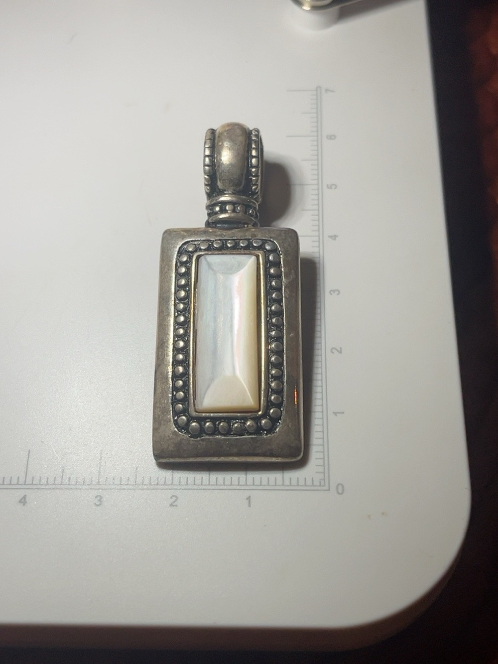 Premier Designs Silver-Tone Rectangular Pendant Pearl-Look Center